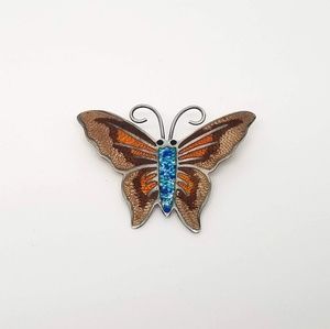 VINTAGE MEXICAN SILVER ENAMELED BUTTERFLY PIN